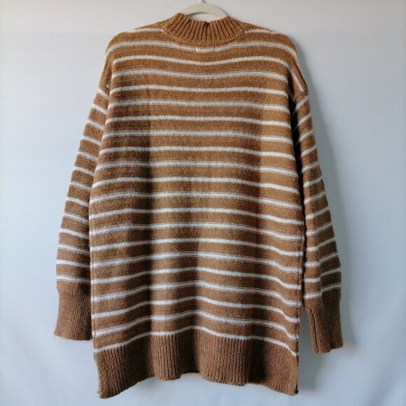 NWT Style & Co. Womens Caramel Kiss Brown Drop Shoulder Stripped Sweater Size L - Picture 4 of 8